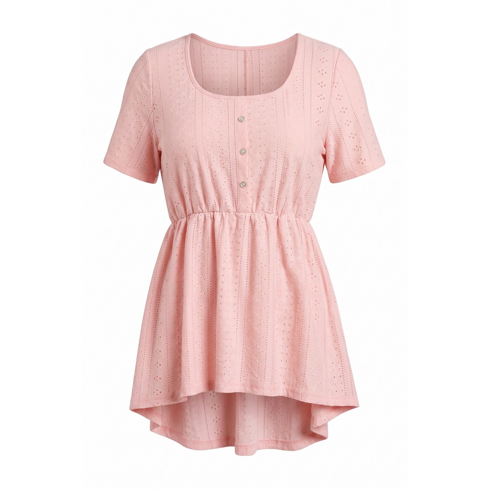 Shein Curve Pink Eyelet Babydoll Top 0XL Short Sleeve High Low Peplum Blouse